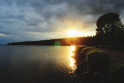 Scenic view of lake against sky during sunset