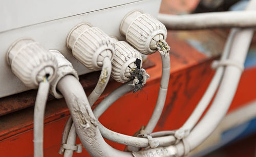 Close-up of rope tied on boat