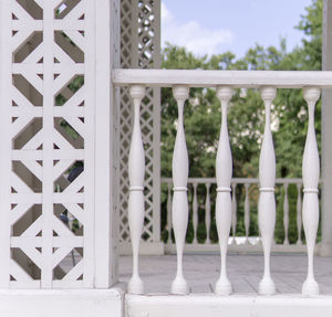 Close-up of railing on balcony