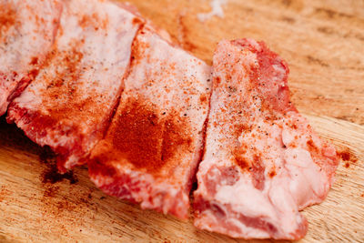 Close-up of ice cream on cutting board