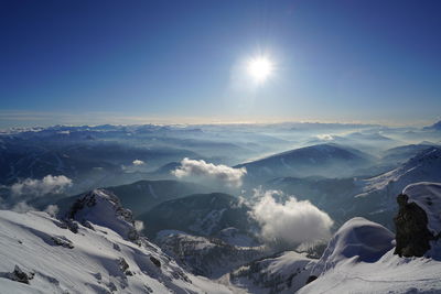 Scenic view of snowcapped mountains against sky