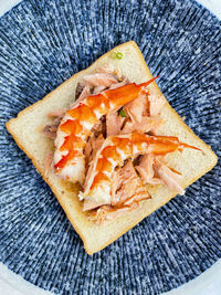 High angle view of food in plate on table