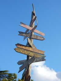 Low angle view of information sign against clear blue sky