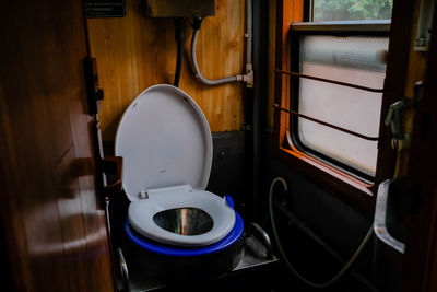 Close-up of empty seats in bus