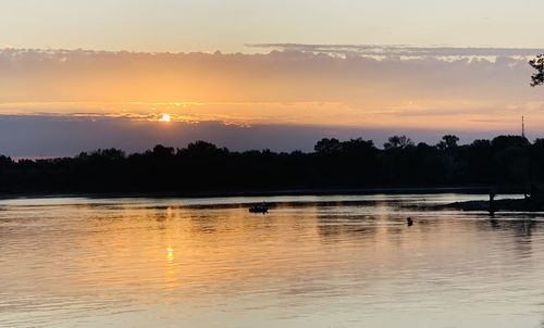 Scenic view of lake against sky during sunset