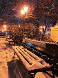 View of park in winter at night