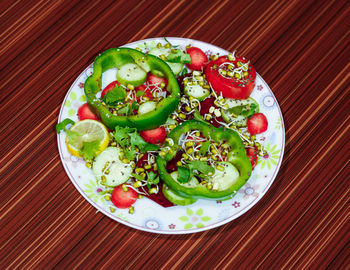 Close-up of salad served on table