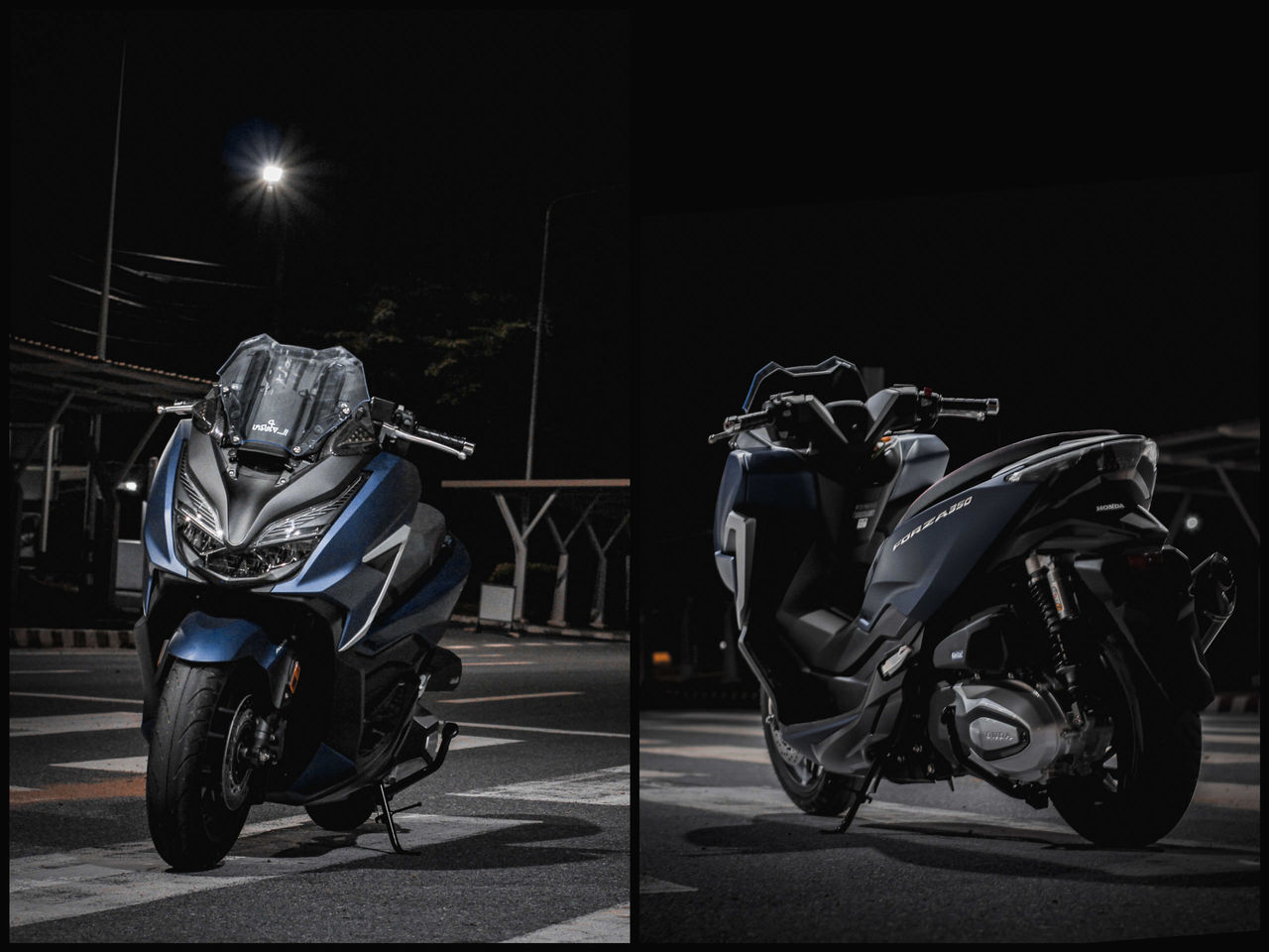 motorcycle, transportation, vehicle, mode of transportation, black, motorcycling, automobile, night, land vehicle, helmet, wheel, black and white, car, monochrome, full length, headwear, sports helmet, sports, tire, auto part, illuminated