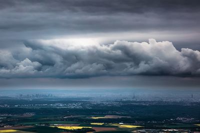 Aerial view of landscape against cloudy sky