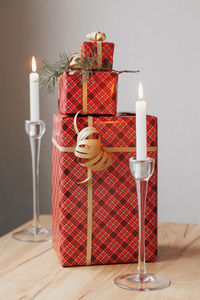 Close-up of christmas decorations on table