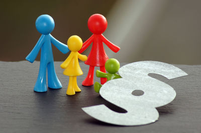 Close-up of toys on table