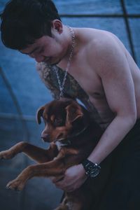 Portrait of woman with dog