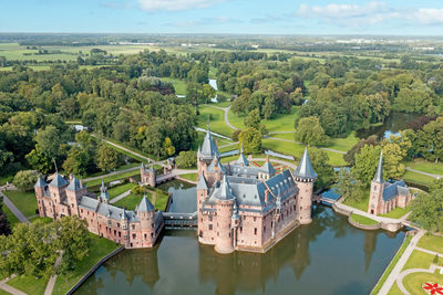 Aerial from historical castle de haar in haarzuilens in the netherlands