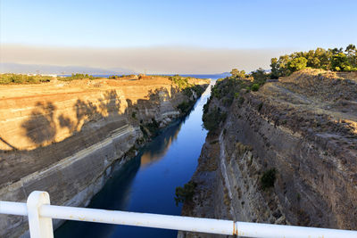 Corinth canal in greece. view of the gulf of corinth in the morning.