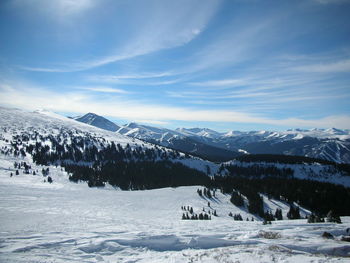 Scenic view of snowcapped mountains against sky