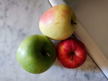 High angle view of apples on table