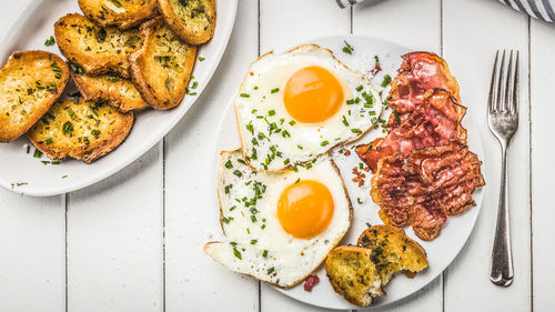 Directly above shot of breakfast served on table