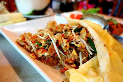 Close-up of food served in plate