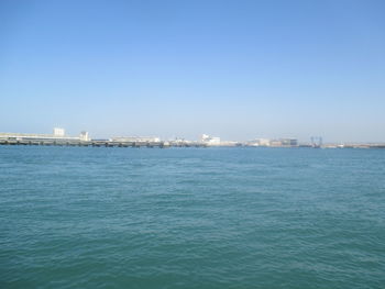 Scenic view of sea against clear blue sky