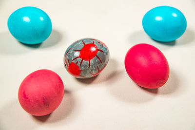 Close-up of multi colored balls on table