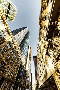 Low angle view of modern buildings against clear sky