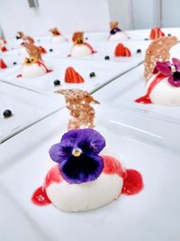 High angle view of dessert in plate on table