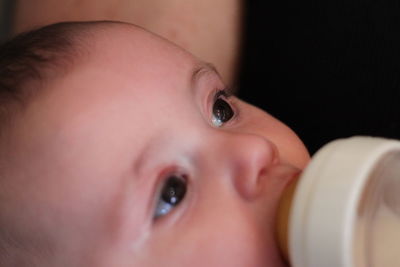 Close-up portrait of cute boy drinking water
