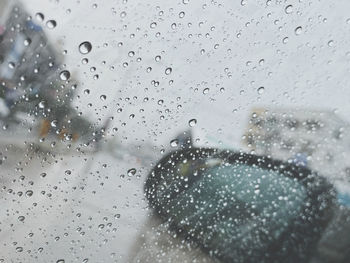 Close-up of raindrops on glass window