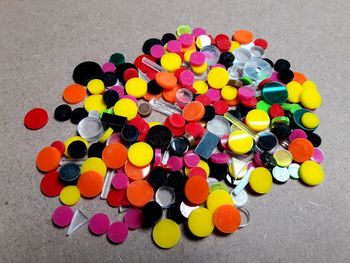 High angle view of multi colored balloons