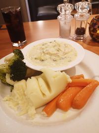 Close-up of meal served on table