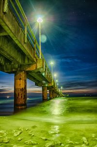 Bridge over river at night