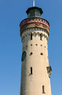 Low angle view of lighthouse against clear sky