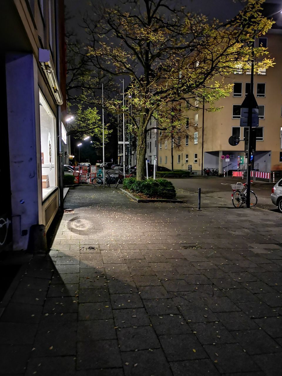 STREET AMIDST TREES AND BUILDINGS IN CITY