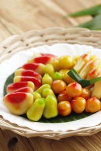 Kanom look choup thai or kue ku buah indonesia, fruit mung beans made from mung beans and sugar