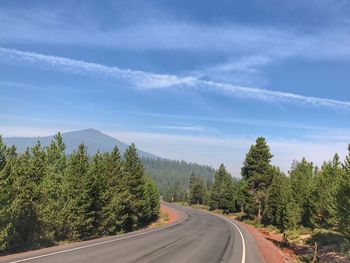 Scenic view of road by trees against sky