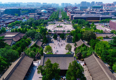 High angle view of buildings in city