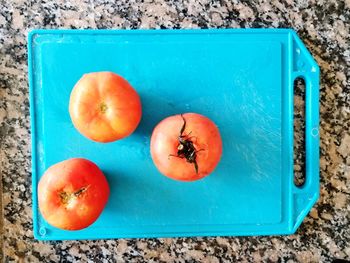 High angle view of fruits on table