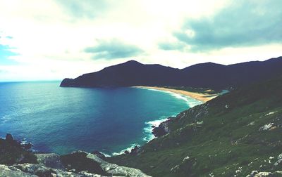 Scenic view of sea against cloudy sky