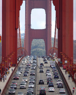 Traffic on bridge road in city