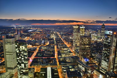 Aerial view of city at night