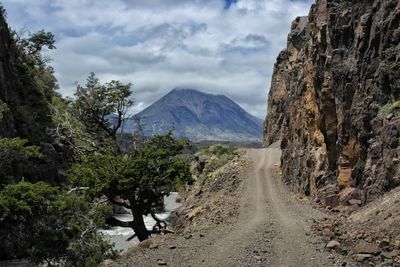 View of dirt road on mountain