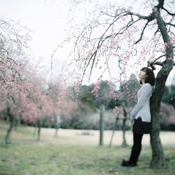 Full length of man on tree against sky