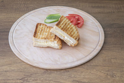 High angle view of dessert served on table