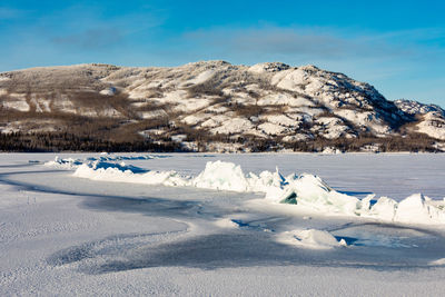 Scenic view of snowcapped landscape against sky