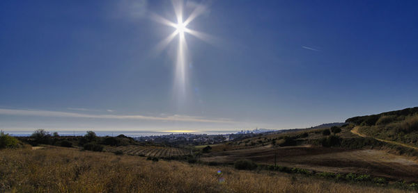 Mediterranean vineyards against sky on sunny day