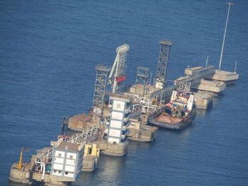 High angle view of ship in sea