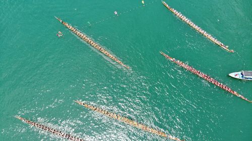 High angle view of ship in sea