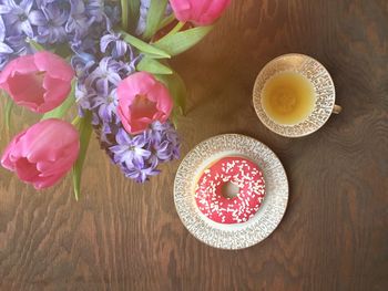 High angle view of flowers on table