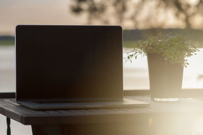 Close-up of coffee cup on table