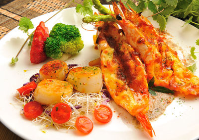 Close-up of food served in plate on table